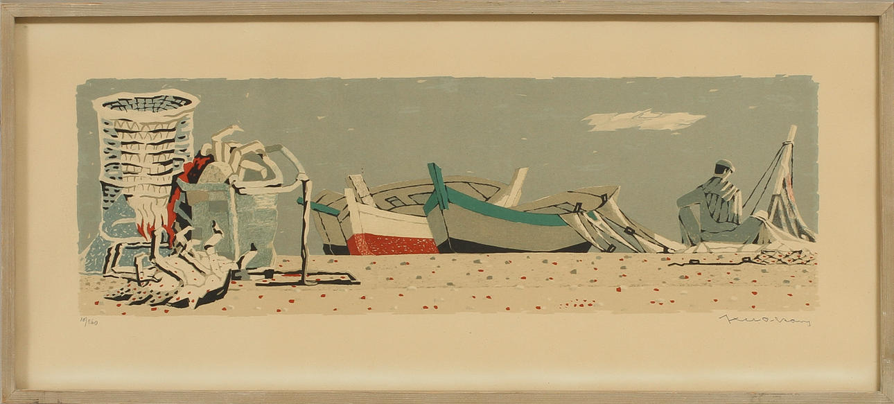 AXEL OLSON. Strandbild. Färglitografi. Signerad Axel Olson och numrerad 10/260.