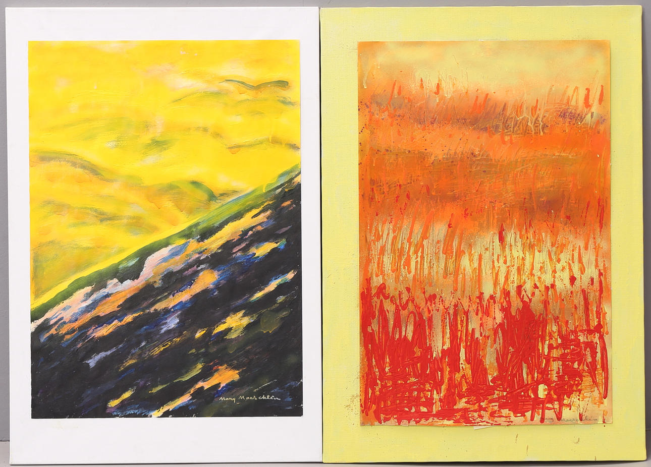 MARY MOESCHLIN. Oils, 2 pcs., signed.