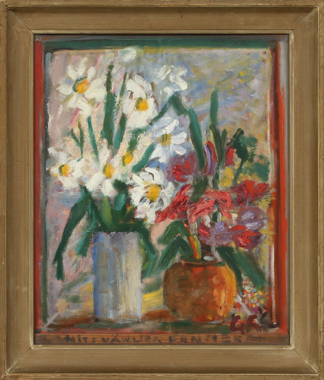 GERHARD LUNDBERG. Blomsterstilleben, olja på pannå, signerad.