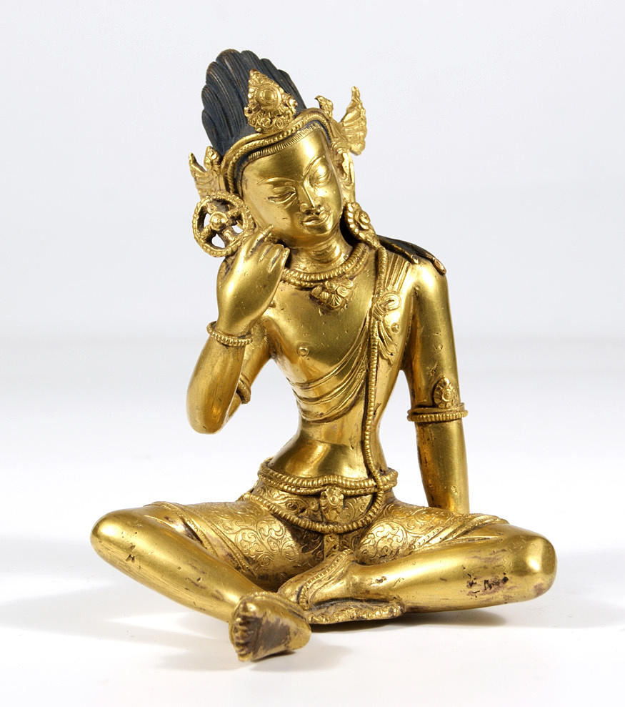PARVATI. Gjuten koppar, eld guldpläterad. Tibet/Kina 1900-tal.