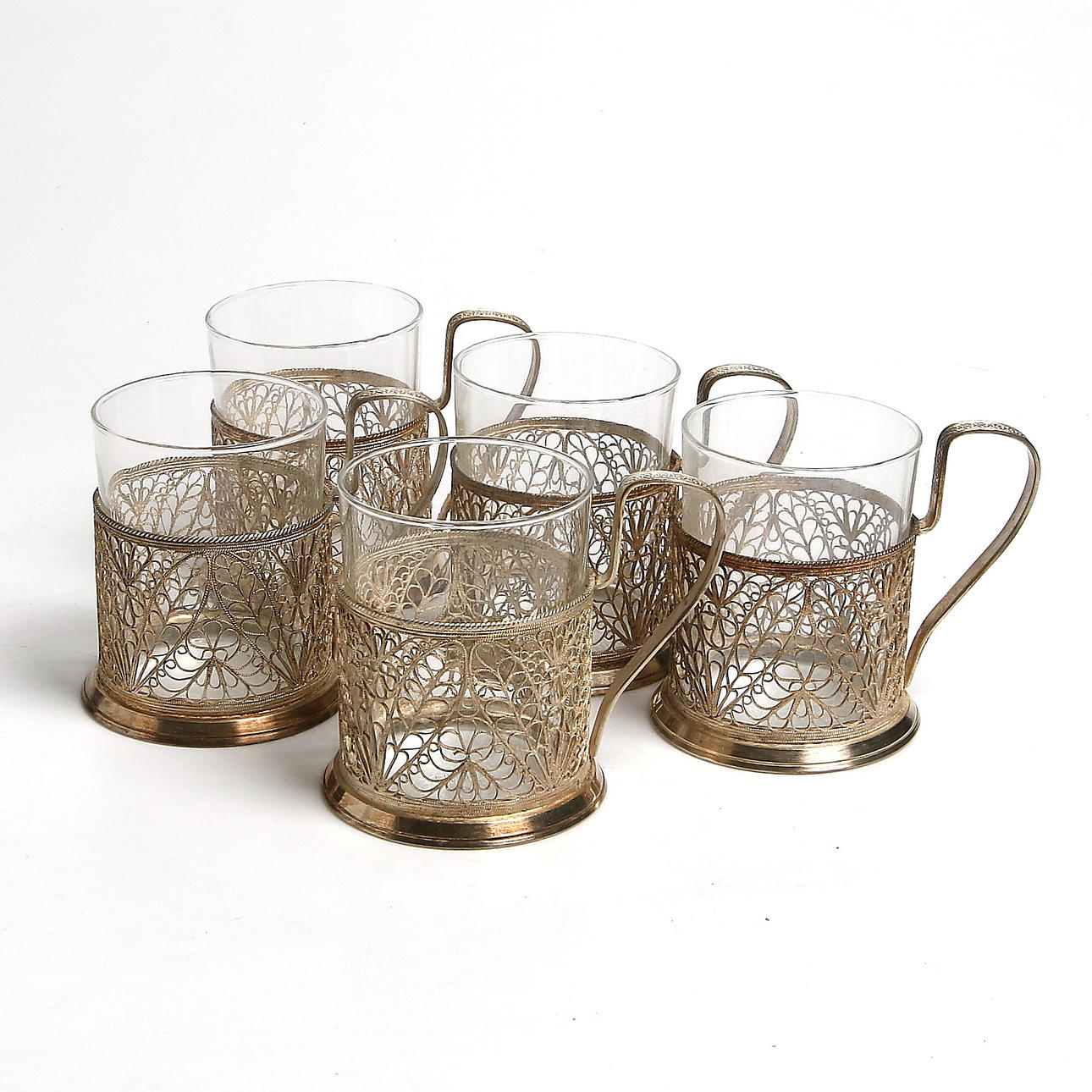 TEMUGGAR, 5 st, glas och vitmetall, 1900-talets sista kvartal. Ryssland.