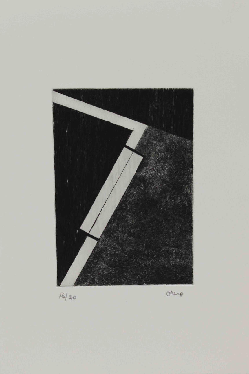 BENGT ORUP. Komposition. Etsning, tryckt av Ole Larsen. Signerad Orup. 16/20.