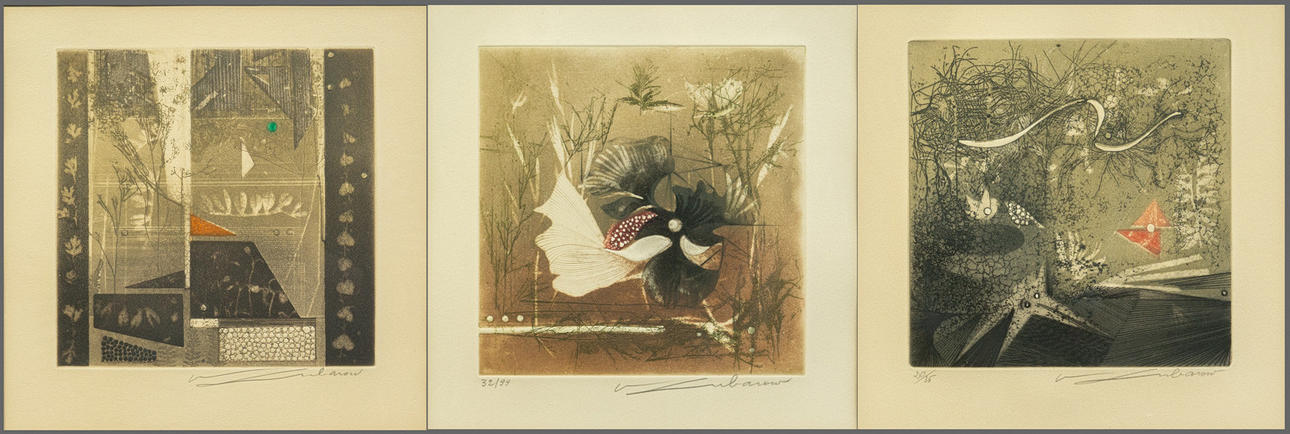 3 sheets Renée Lubarow, different compositions.