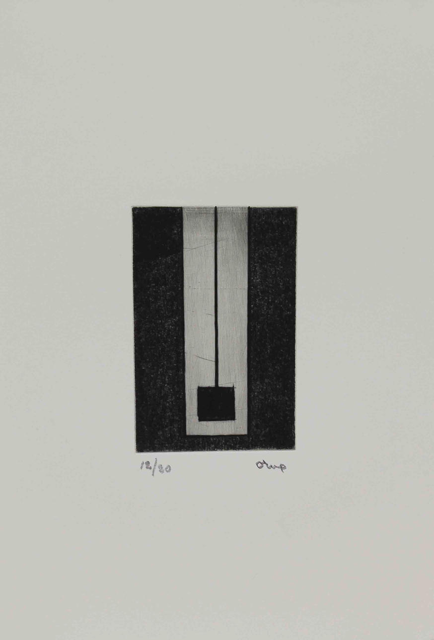 BENGT ORUP. Komposition. Etsning, tryckt av Ole Larsen. Signerad Orup. 12/20.