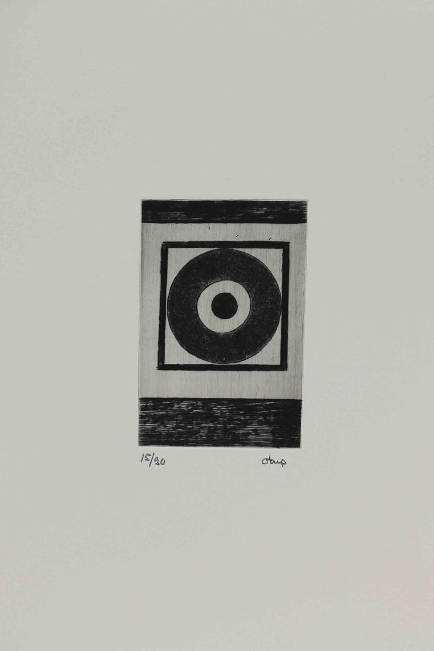 BENGT ORUP. Komposition. Etsning, tryckt av Ole Larsen. Signerad Orup. 15/20.