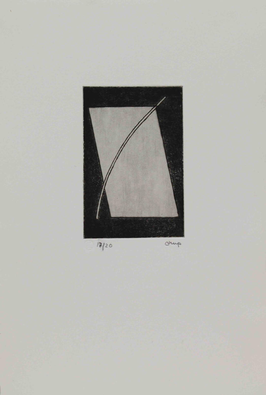 BENGT ORUP. Komposition. Etsning, tryckt av Ole Larsen. Signerad Orup. 17/20.