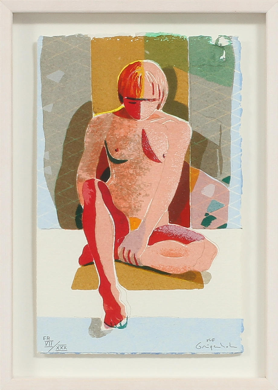 ULF GRIPENHOLM. Sittande kvinna. Färglitografi, signerad och numrerad EA VII/XXX.