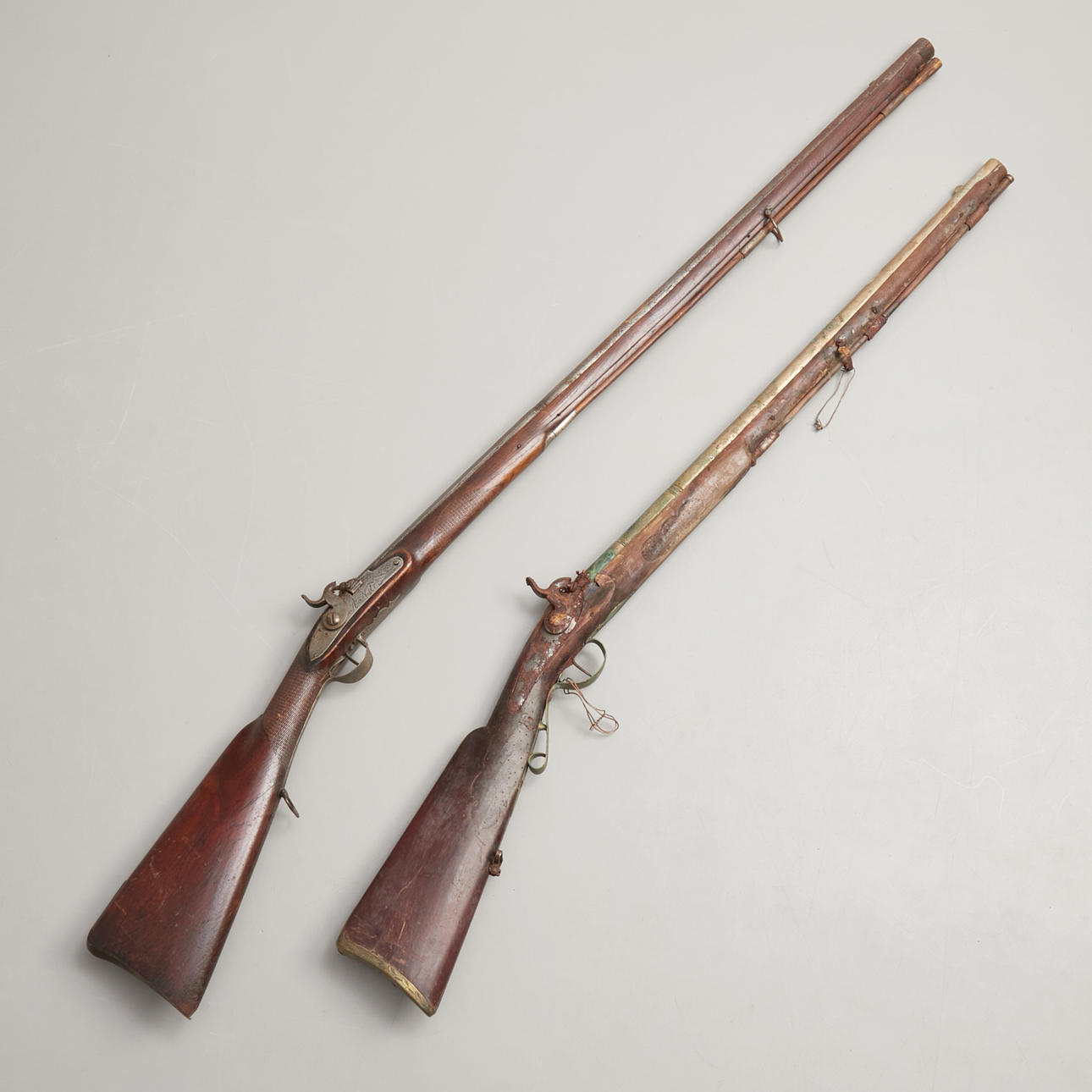 BLOCK GUNS, 2 pcs., hunting, 19th century, one marked A:NDR, one with a bronze barrel.