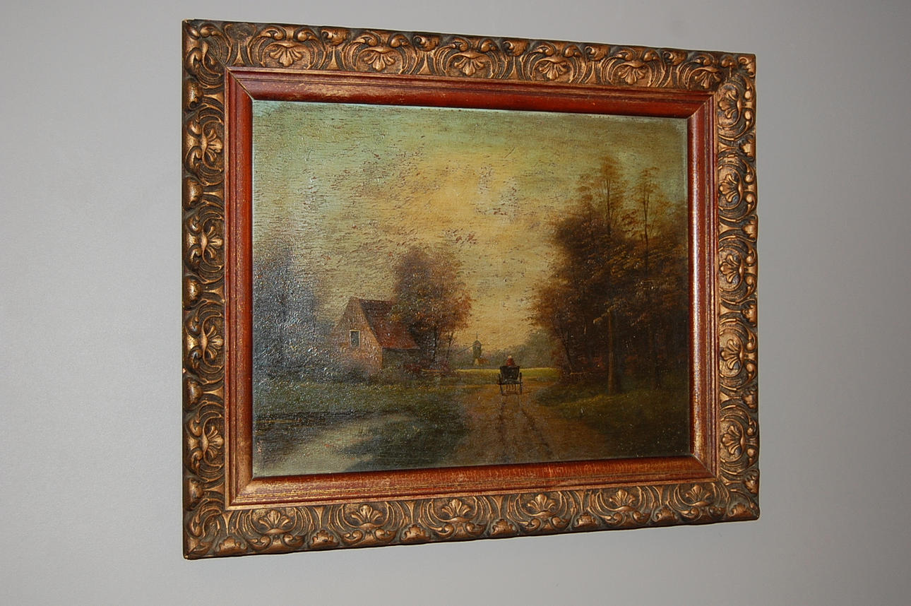 OKÄND KONSTNÄR. Landskap. Olja på pannå, Danmark, 1900-tal.otydligt signerad.