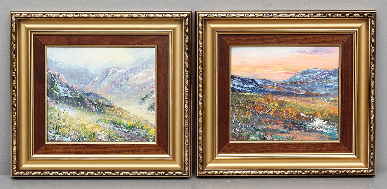 JÖRGEN FAGERLUND. Olja på pannå, 2 st. Motiv från norra Sverige, signerade.