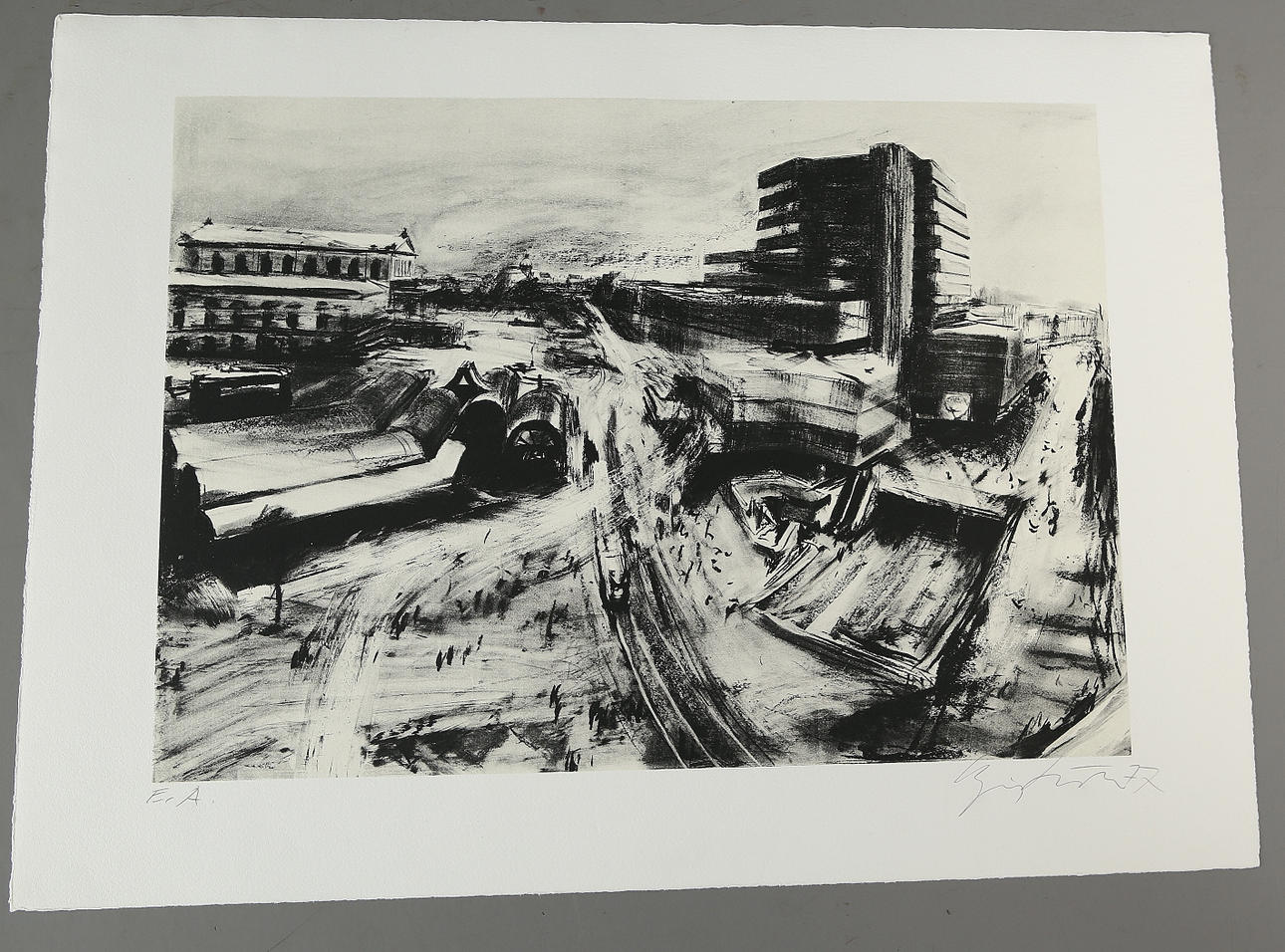 HEINZ KNOKE. "Kröpcke Center", serigraph, signed, dated 77, numbered EA.