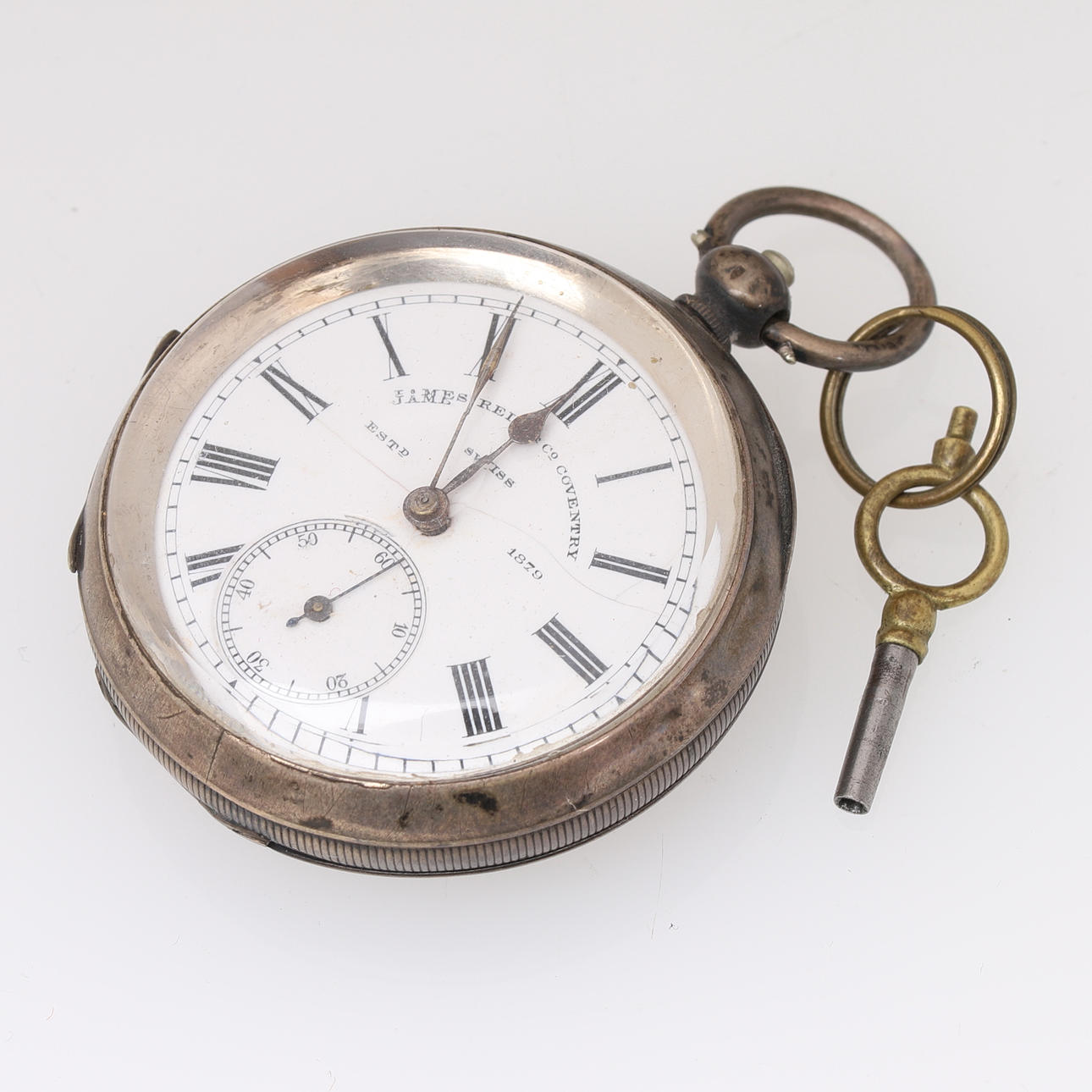 POCKET WATCH, key chain, silver, James Reid & Co Coventry.