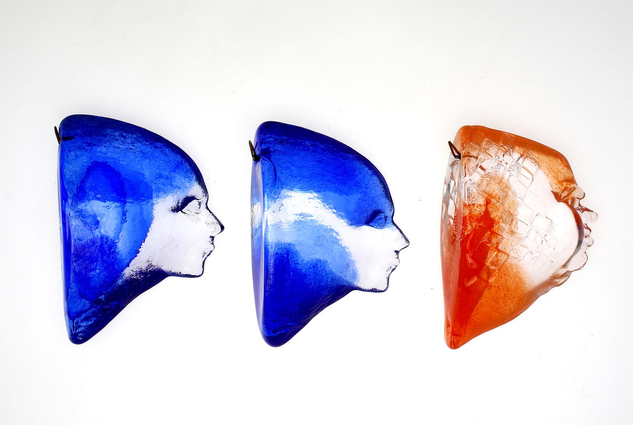 KJELL ENGMAN. Konstglas, Ansikten, 3 Stycken.