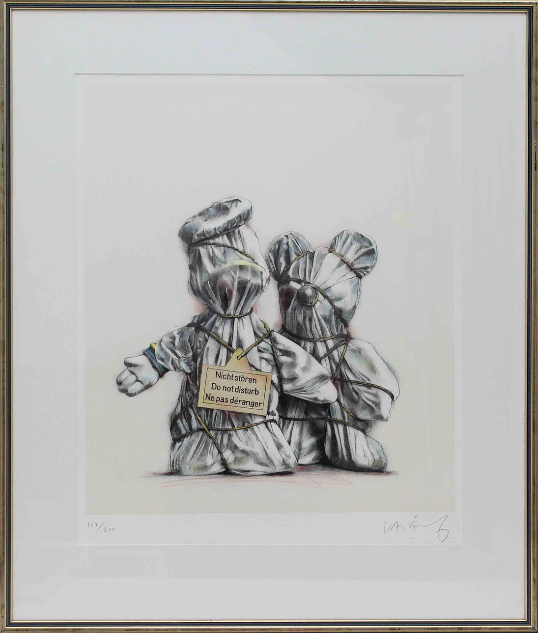 LASSE ÅBERG. Kalle Anka och Musse Pigg i paket. Färglitografi. Signerad. 104/200.