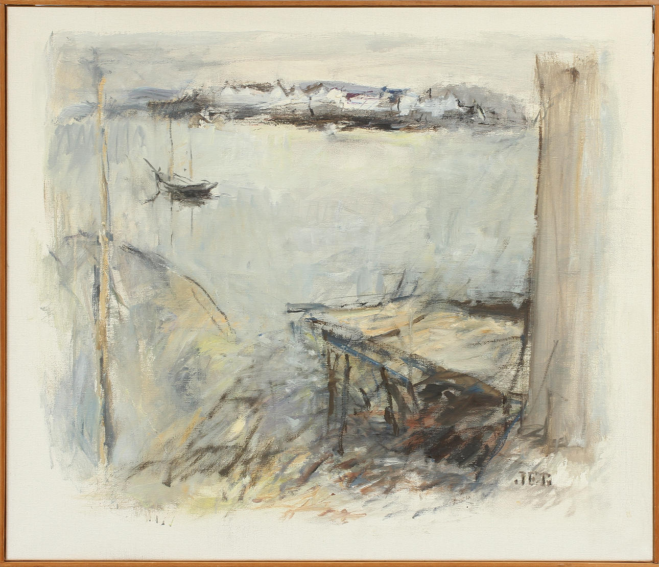 JAN ERIK BÄCKERSTEN. "Klädesholmen på avstånd", olja på duk, sign.