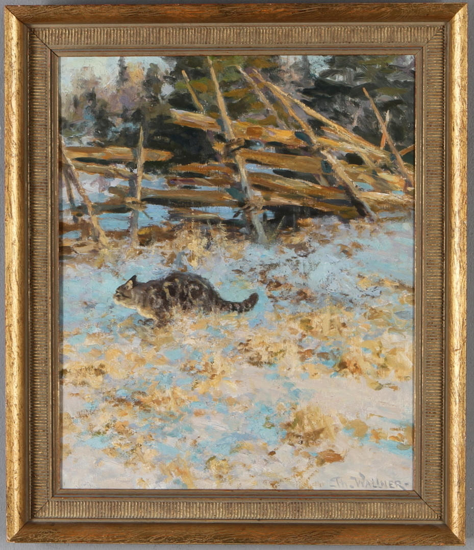 THURE WALLNER. Katt på jakt, olja på pannå, signerad.