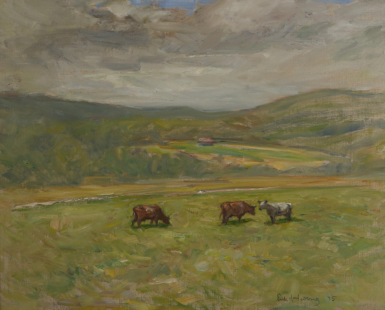 ERIK (ECKE) HEDBERG (1868-1959). Oil on canvas, cows in landscape, signed and dated -45.