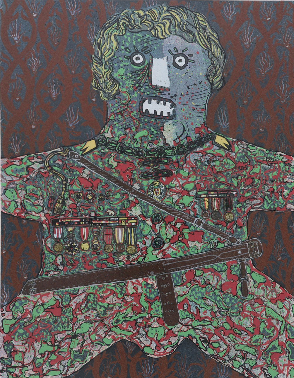 ENRICO BAJ. Farblithographie, Figurenkomposition, signiert, AP/Proof print.