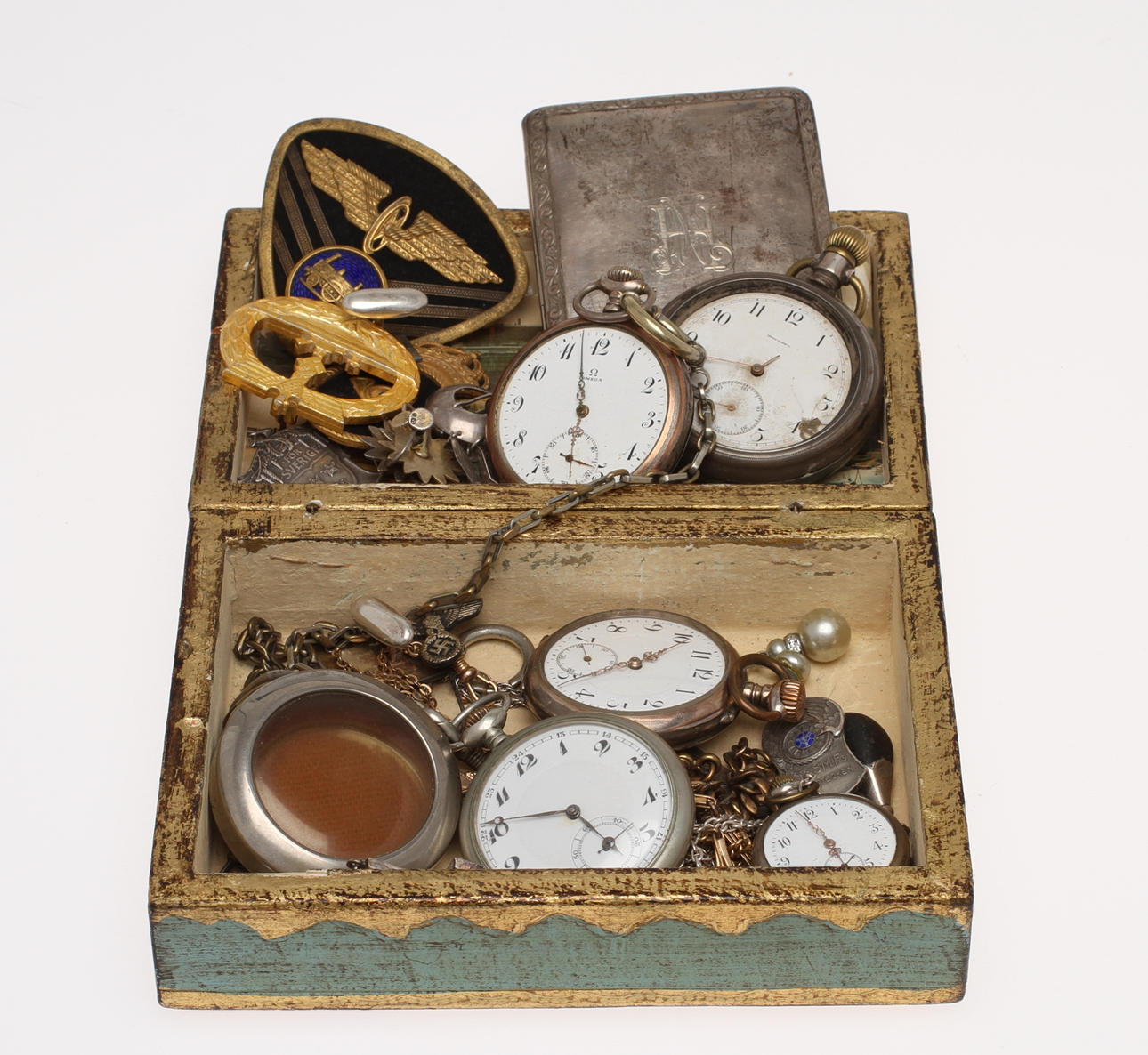 PARTI DIVERSE, delvis silver, bla fickur och cigarettetui.