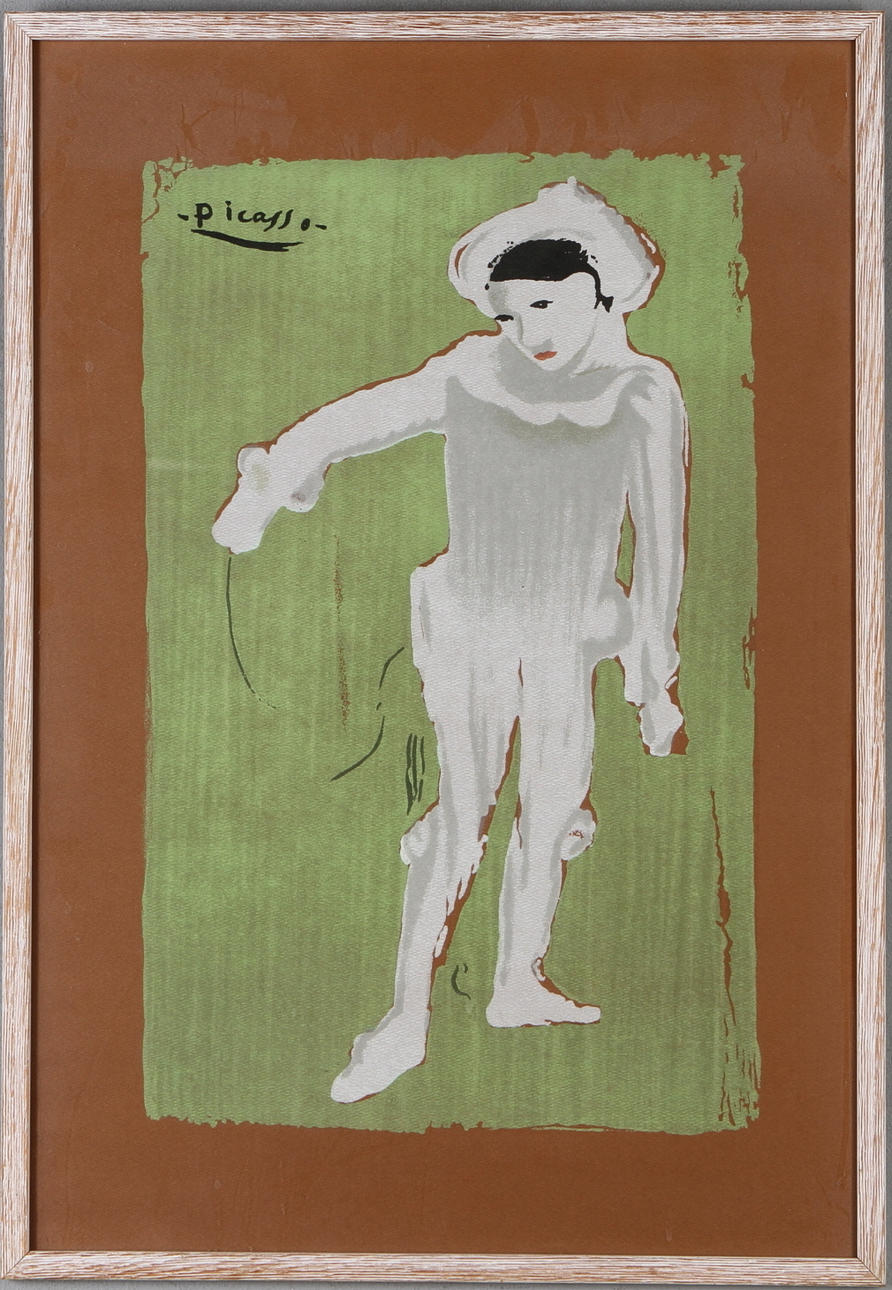 PABLO PICASSO. EFTER. Pierrot, färglitografi, signerad i trycket.