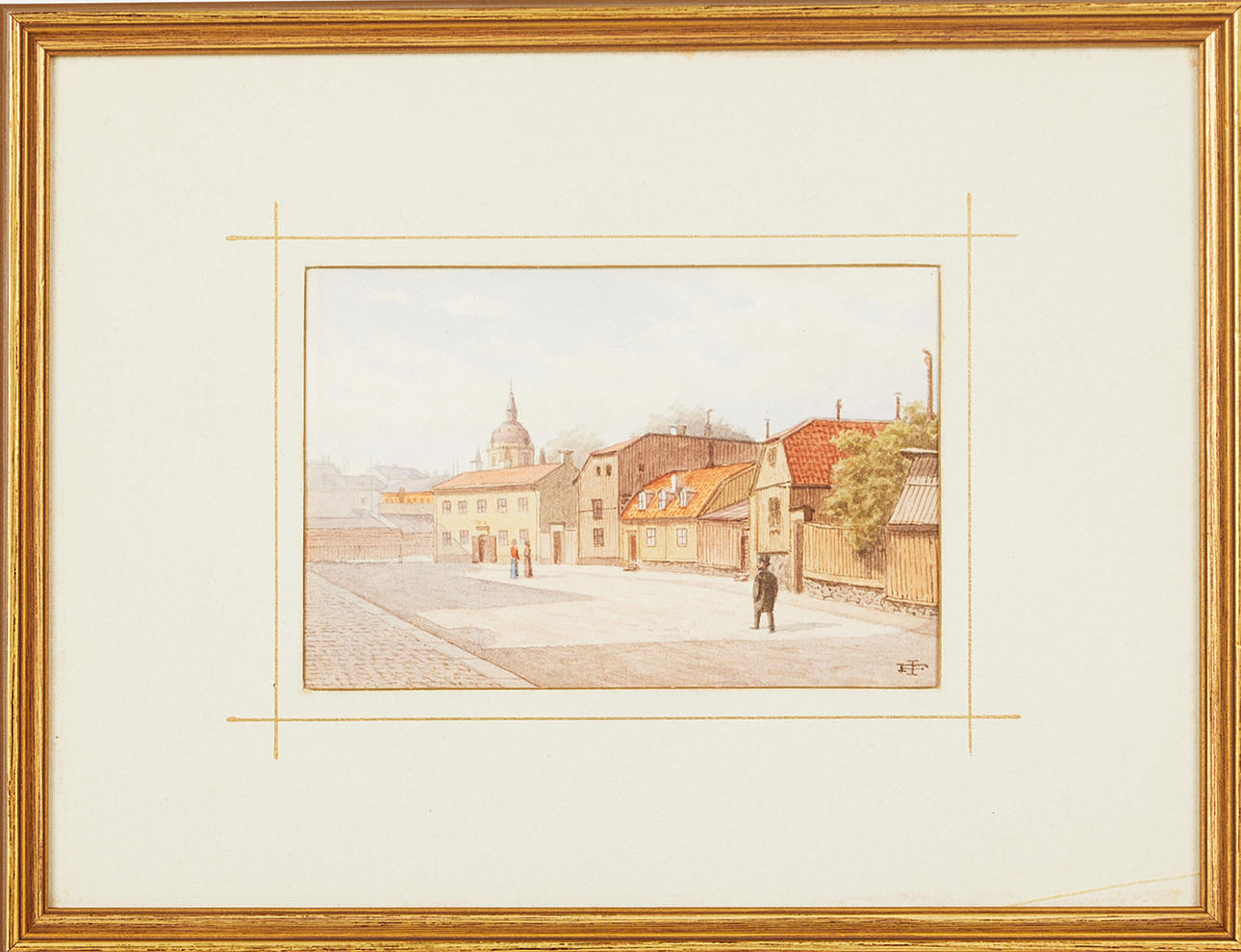 JOHAN FREDRIK ISBERG (1846-1904): Stockholm view from Tjärhovsgatan på Söder, watercolor, monogram signed FI.