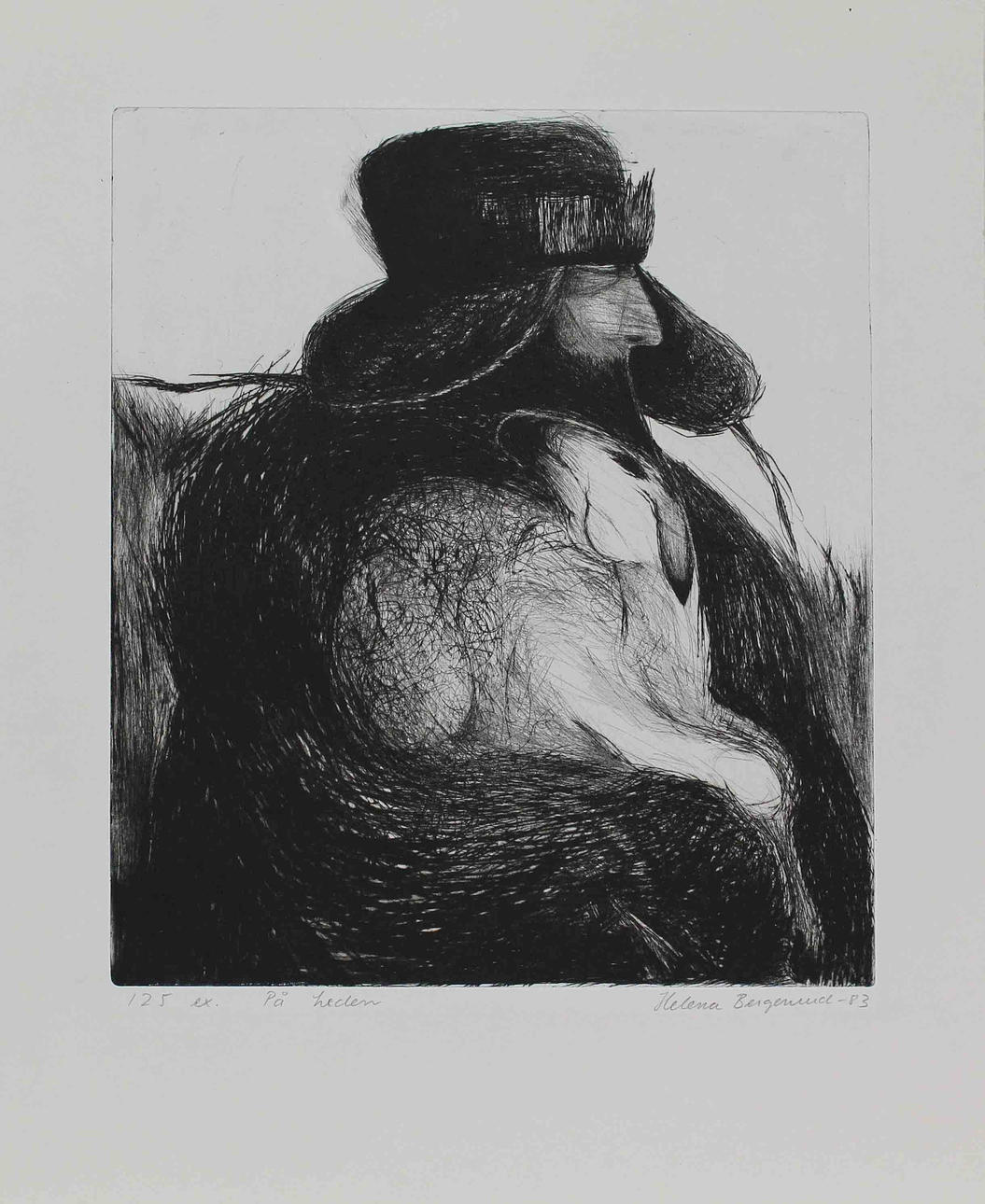 HELENA BERGENRUD. "On the heath" Etching. Signed and dated -83. 125 ex.