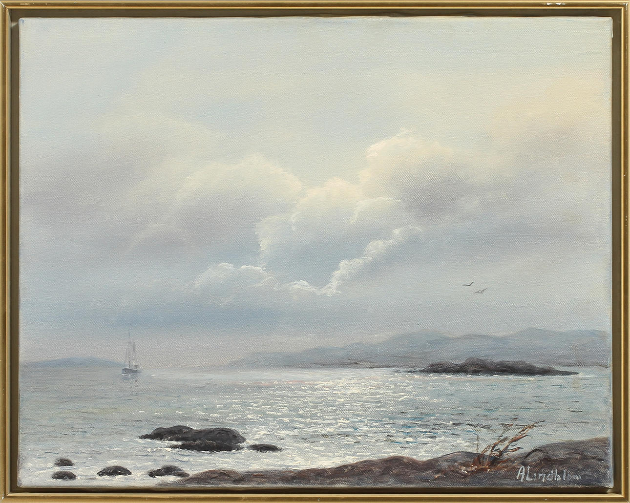 ARNOLD LINDBLOM. Kustbild, olja på duk, signerad.