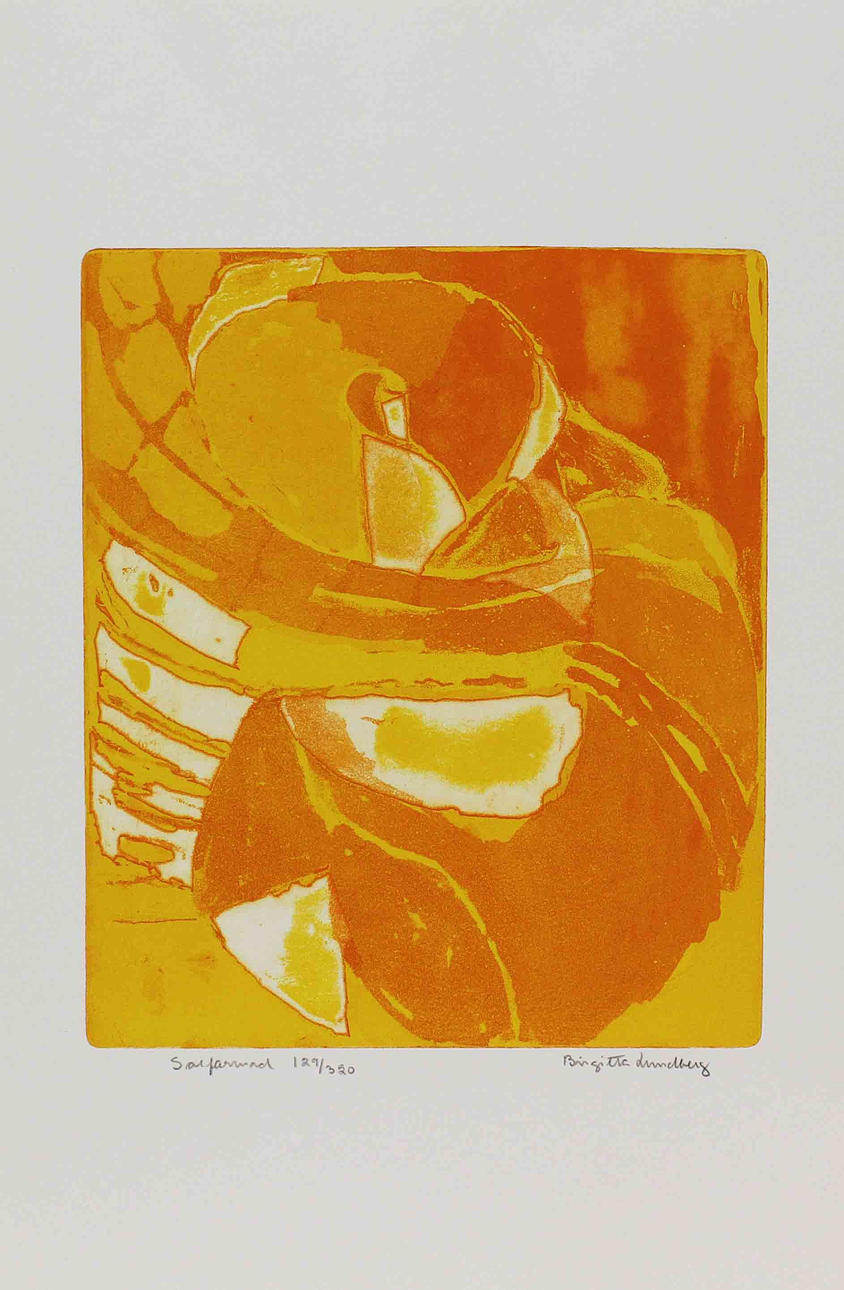 BIRGITTA LUNDBERG-SÖDERSTRÖM. "Solfamnad". Färgetsning. Signerad Birgitta Lundberg. 129/320.