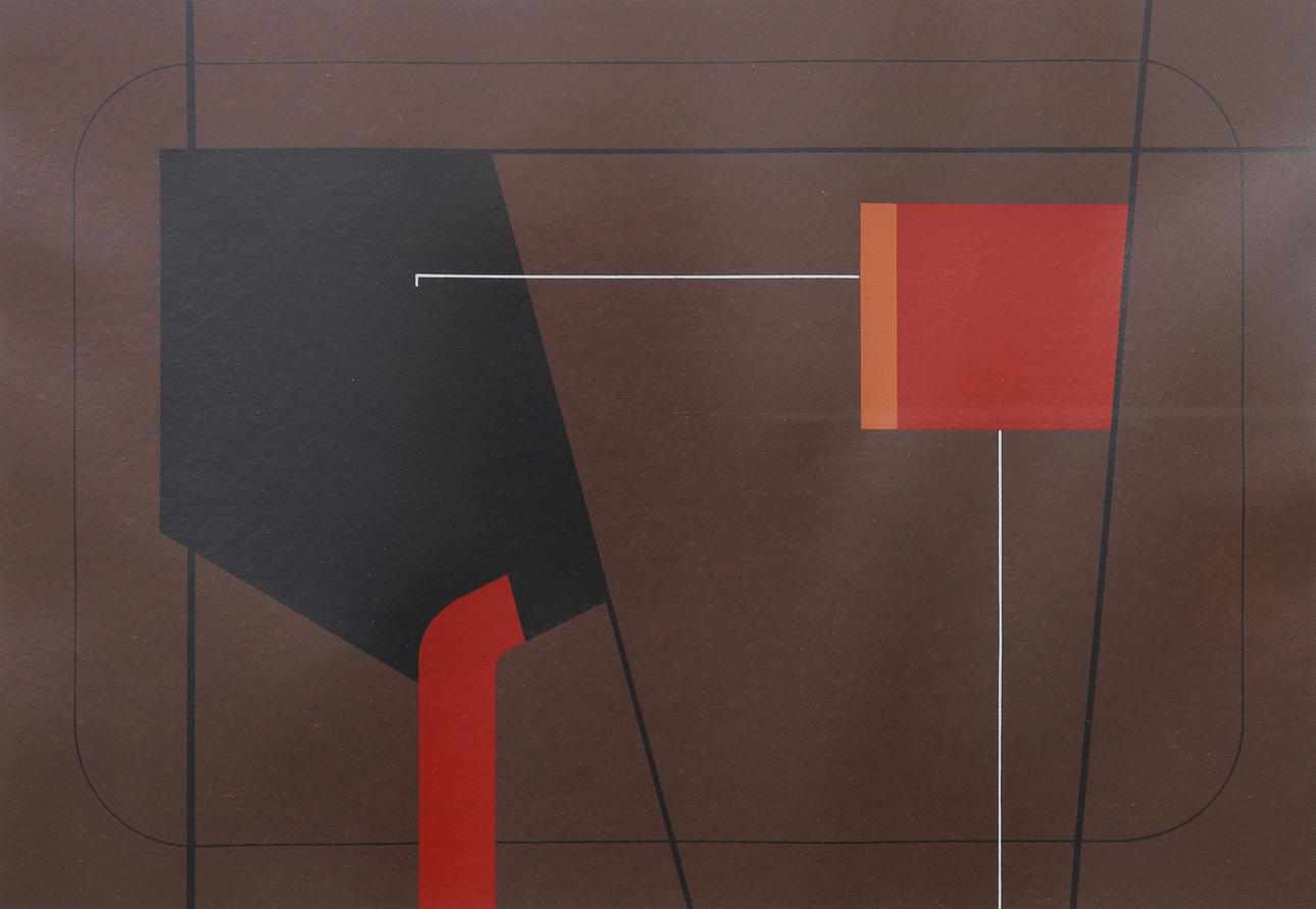 TAMÁS KONOK. Color lithograph, composition, signed Konok, numbered 16/35.