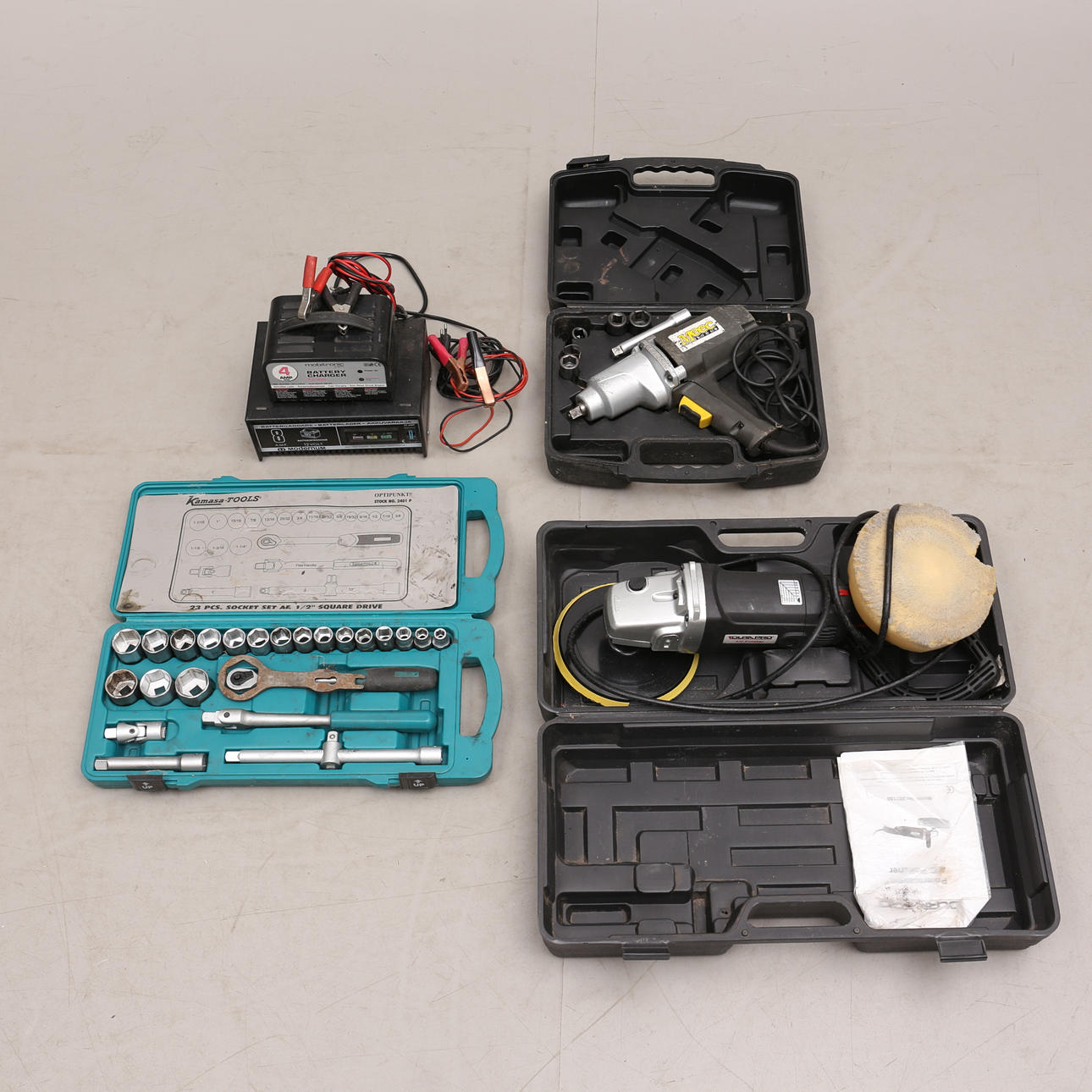 BATTERILADDARE, POLERMASKIN, MUTTERDRAGARE, HYLSNYCKELSATS.