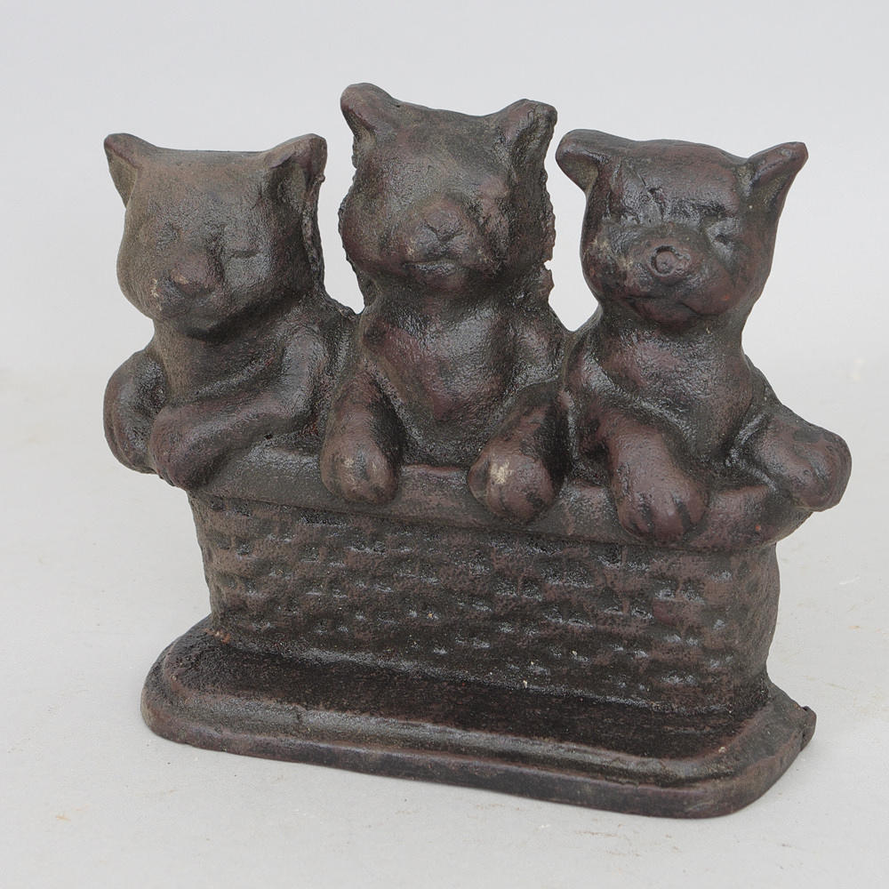 BOKSTÖD, 3 katter, gjutjärn, samtida.
