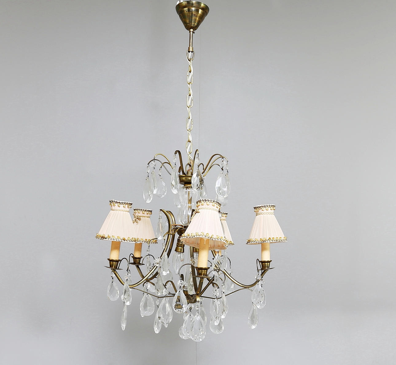 KRISTALLKRONA, barockstil, 5-armad, 1940-tal.