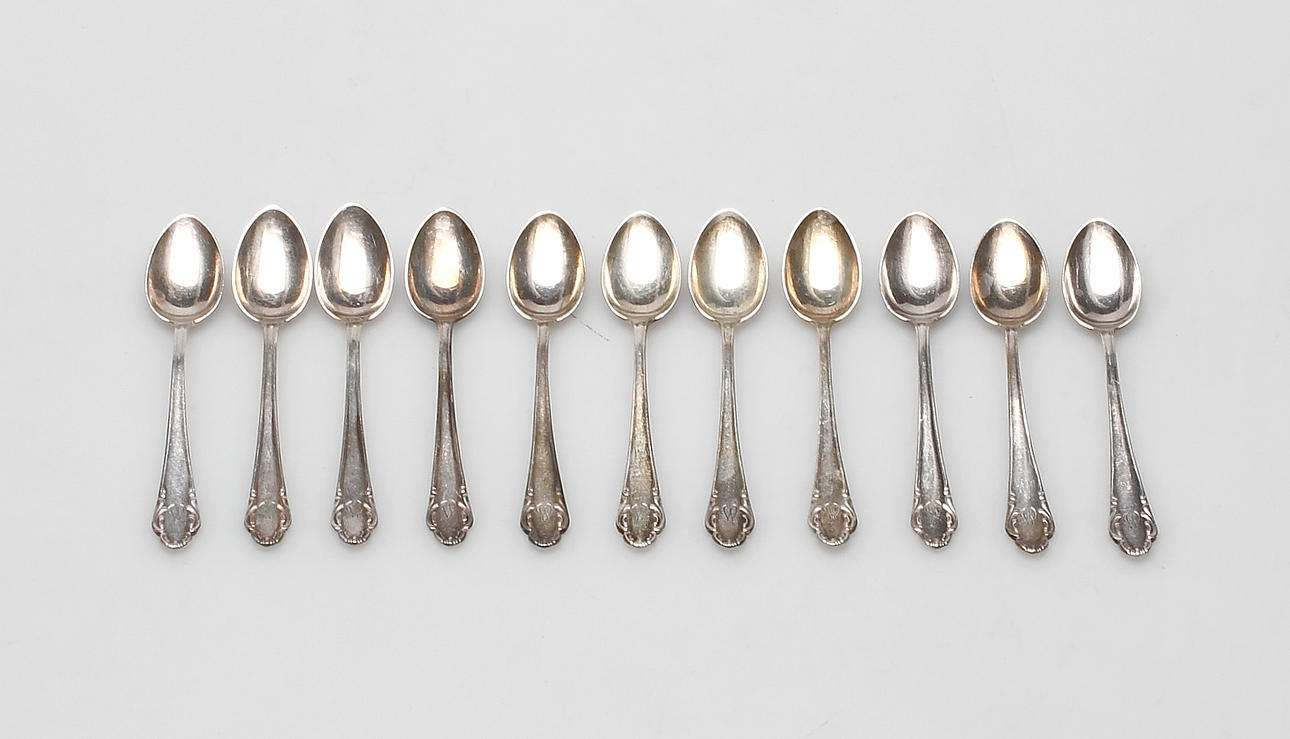 SILVERSKEDAR, 11 delar, Haga, silver, ca 124 gram.