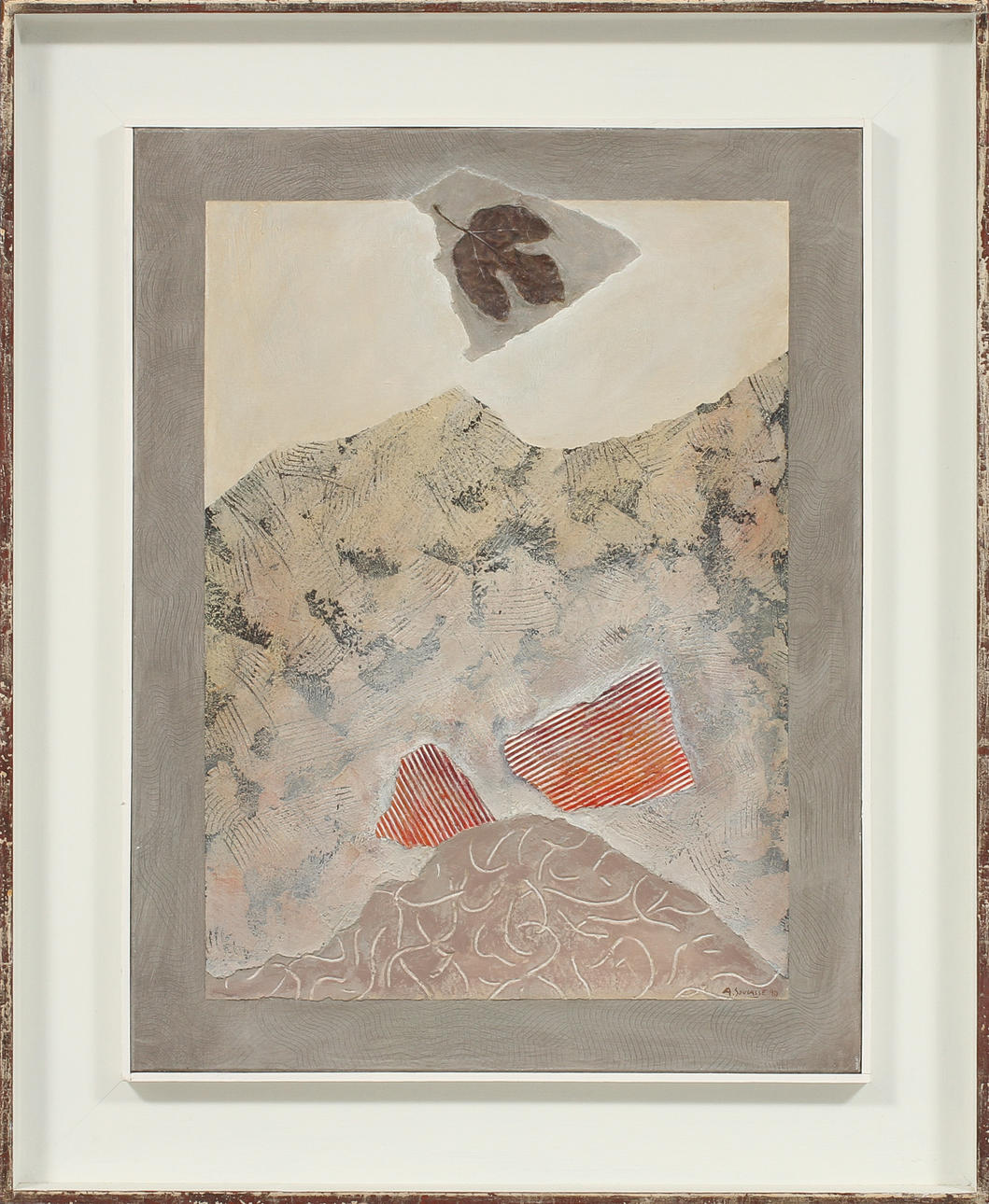 ALAIN SOUCASSE. Komposition, blandteknik med collage, signerad 90.