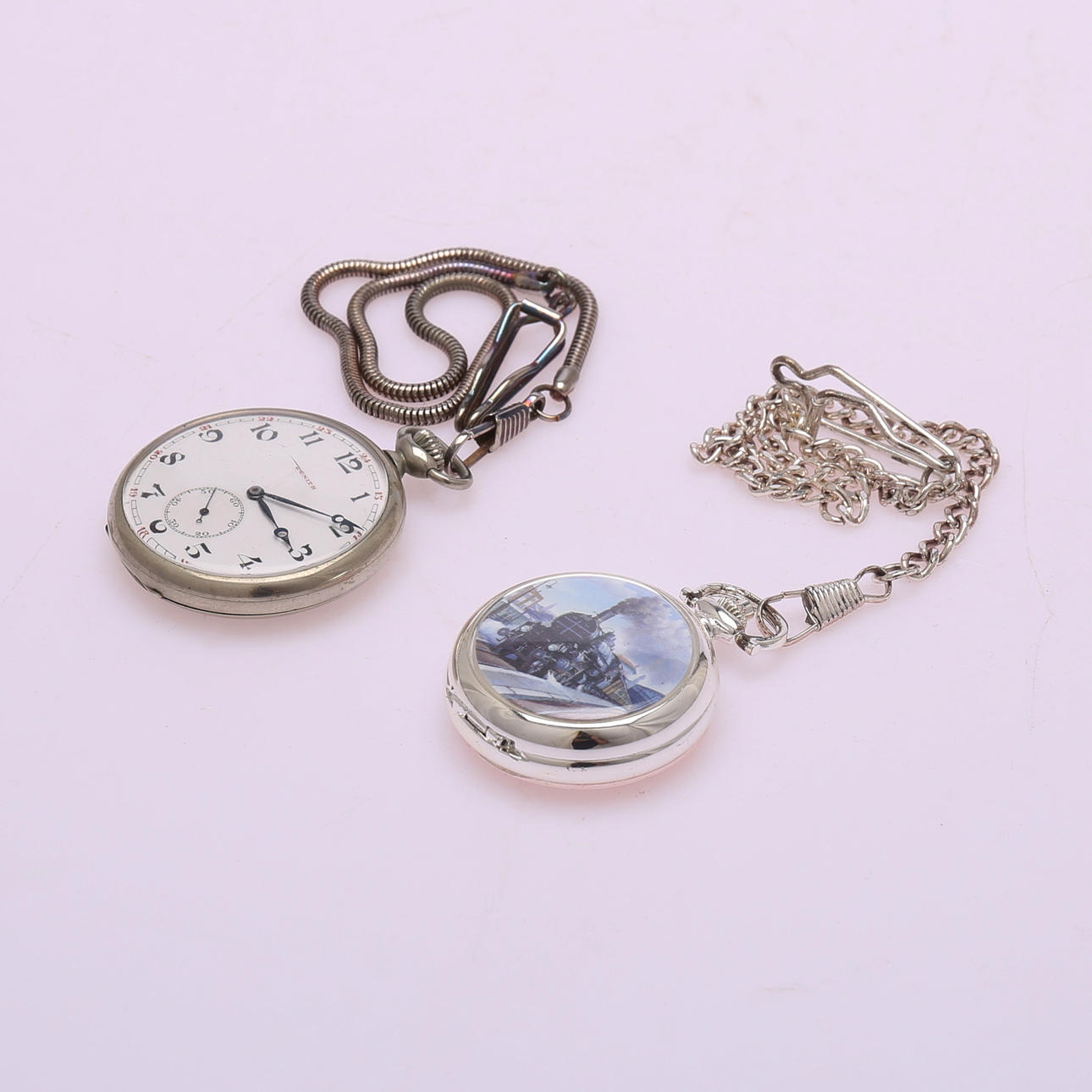 POCKET WATCH, 2 pcs, Zenith and train clock.