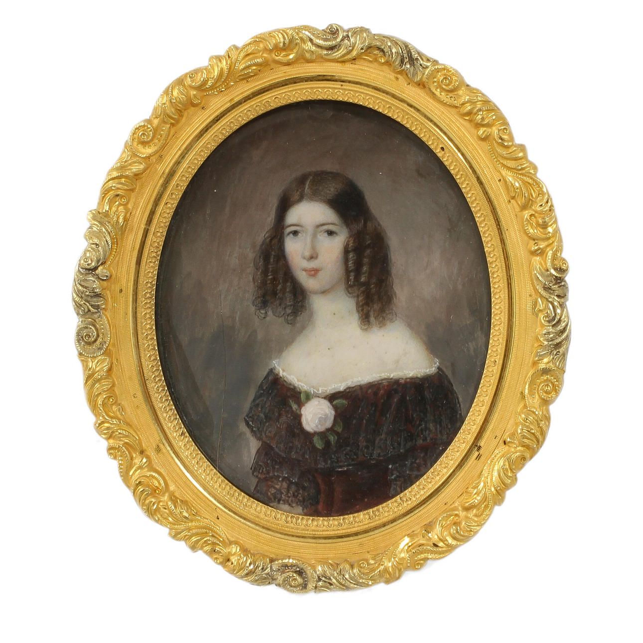 MINIATYRMÅLNING, porträtt av en dam, 1800-tal.