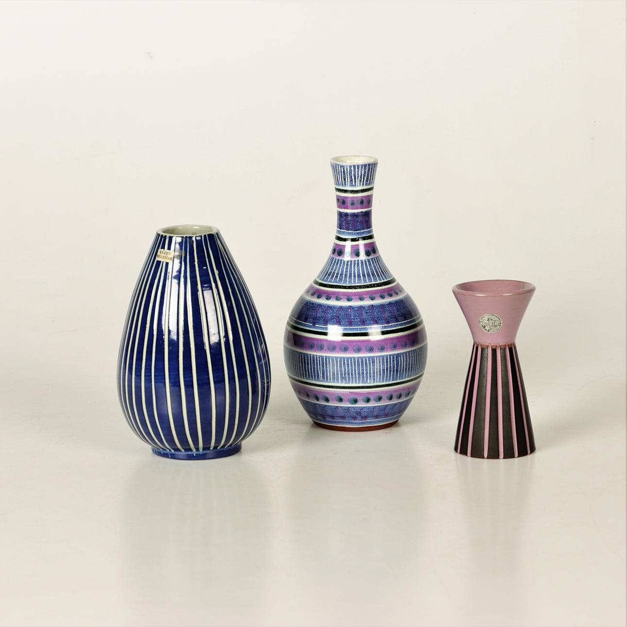 CERAMIC VASES 3 pcs, 1950s.