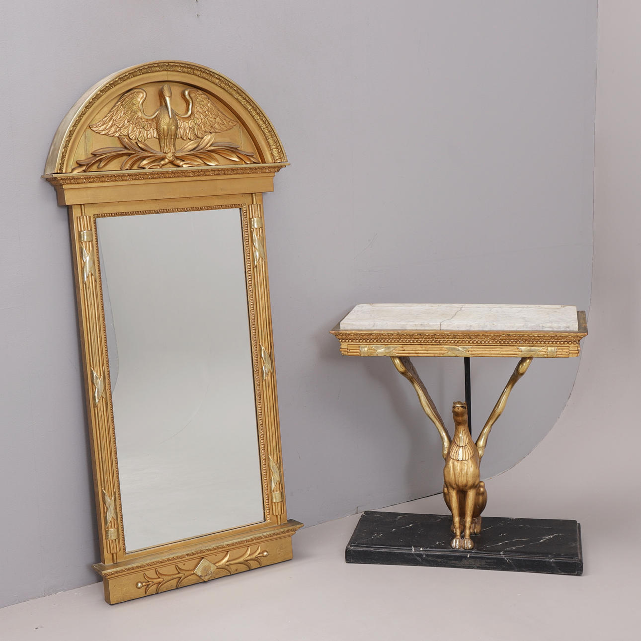 MIRROR with CONSOLE TABLE, empire, 19th century.