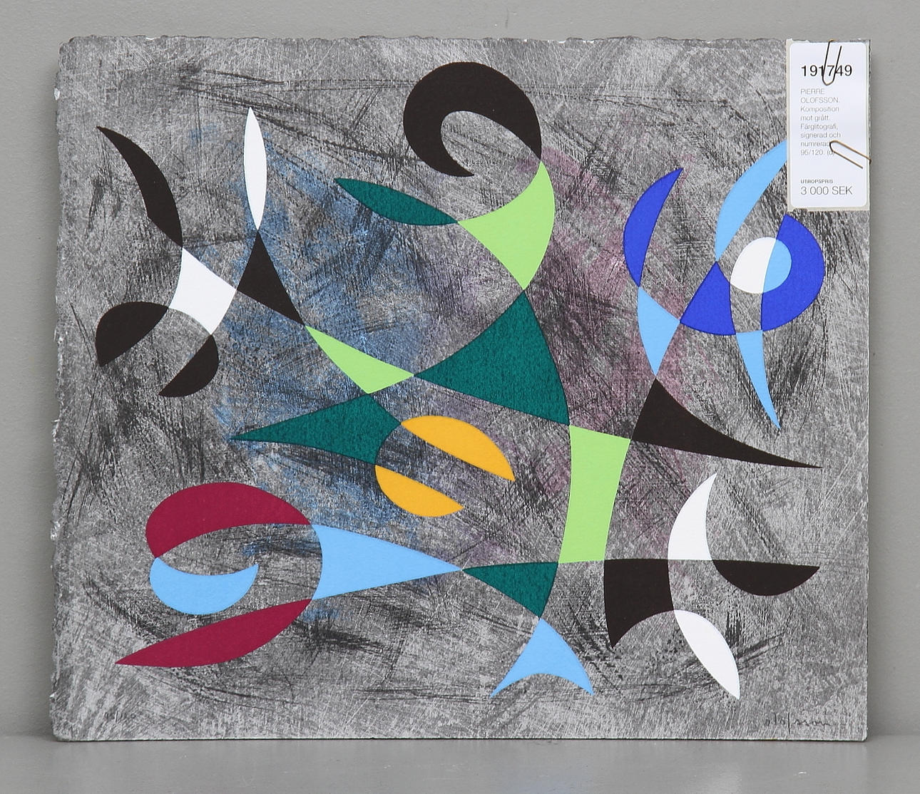 PIERRE OLOFSSON. Komposition mot grått. Färglitografi, signerad och numrerad 95/120.