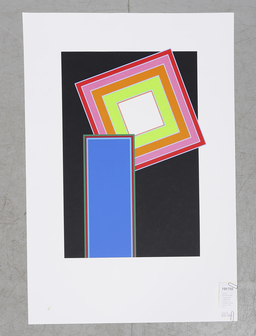 PETER FREUDENTHAL. Komposition. Färglitografi, signerad och numrerad 50/86, daterad 1988.