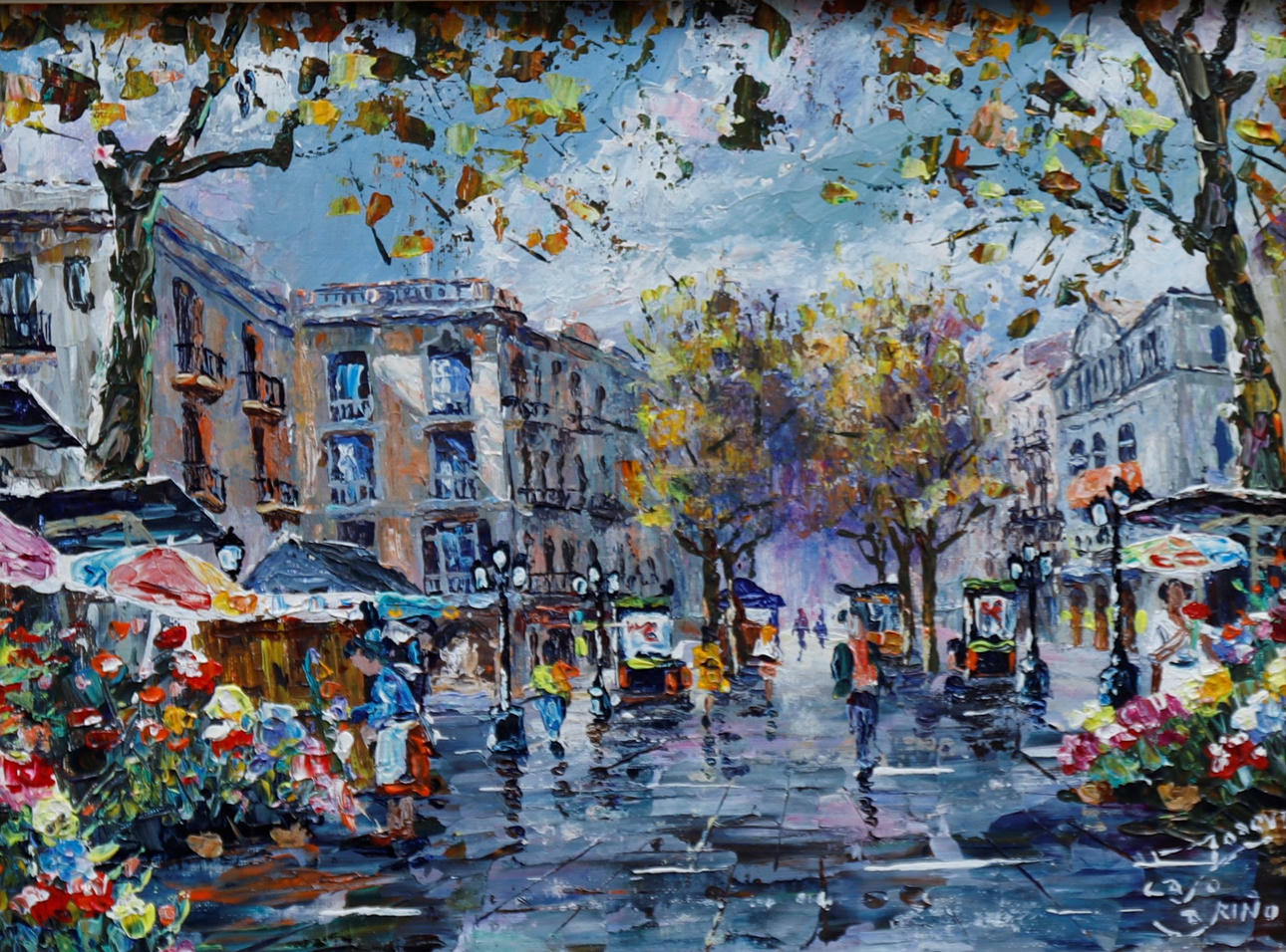 JOSÉ CASO ARIÑO. View of Las Ramblas in Barcelona.
