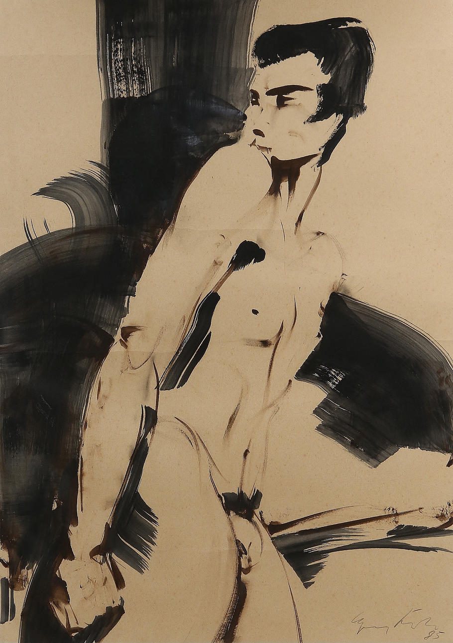 HEINZ KNOKE. Figure study, mixed media on paper, signed and dated 85.