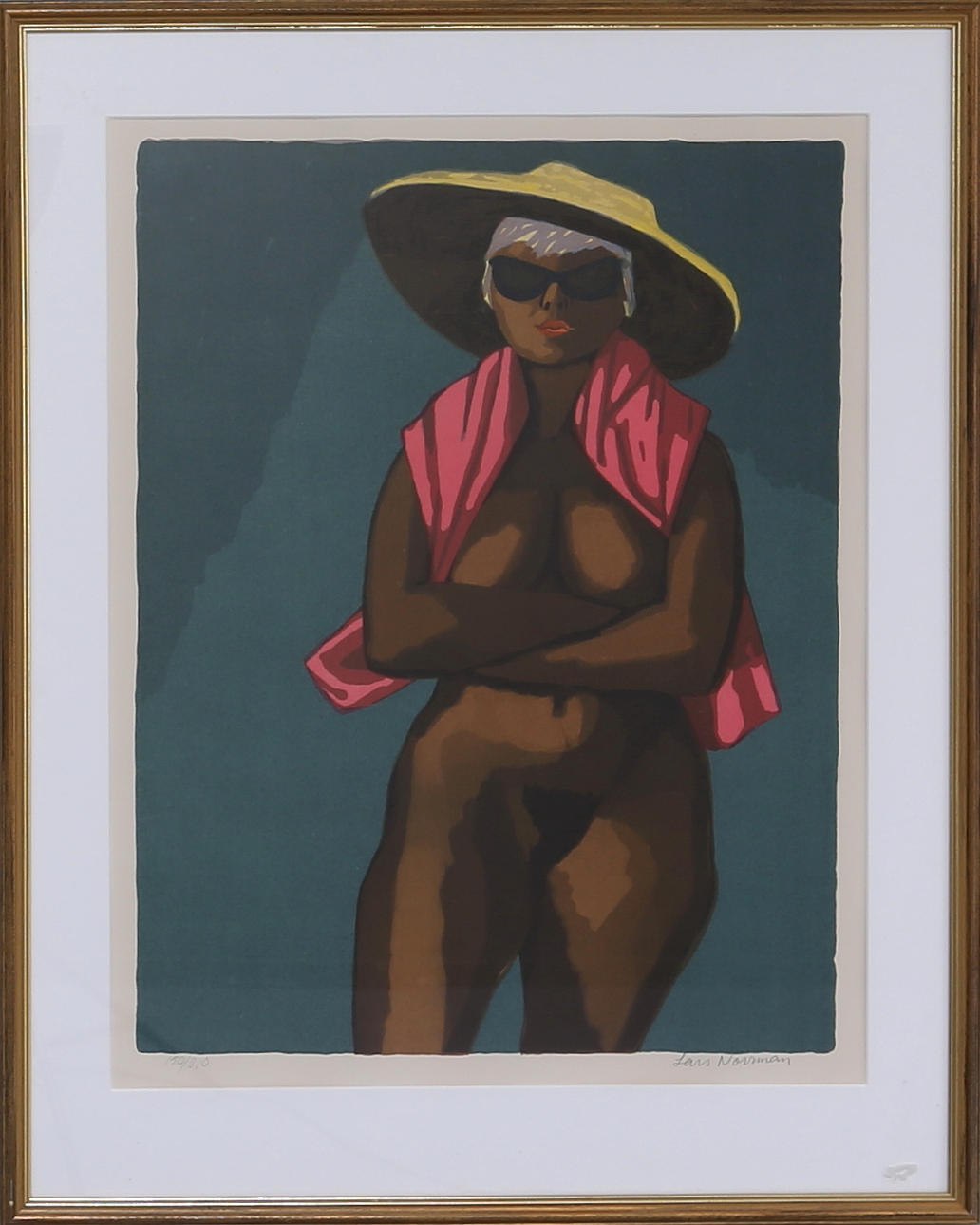 LARS NORRMAN. Kvinnan på stranden, färglitografi, signerad Lars Norrman.