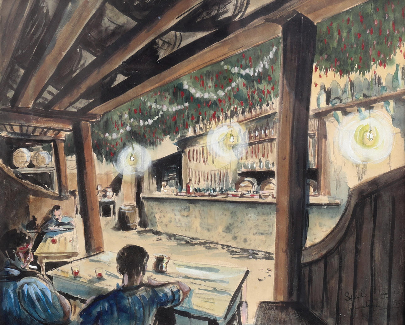 WILLIAM STANLEY MOORE (1914-1997). DOCKSIDE BAR BARCELONA.