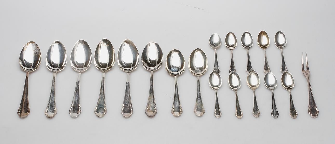 BESTICK, 19 delar, silver, "Haga", vikt ca. 591 gram.