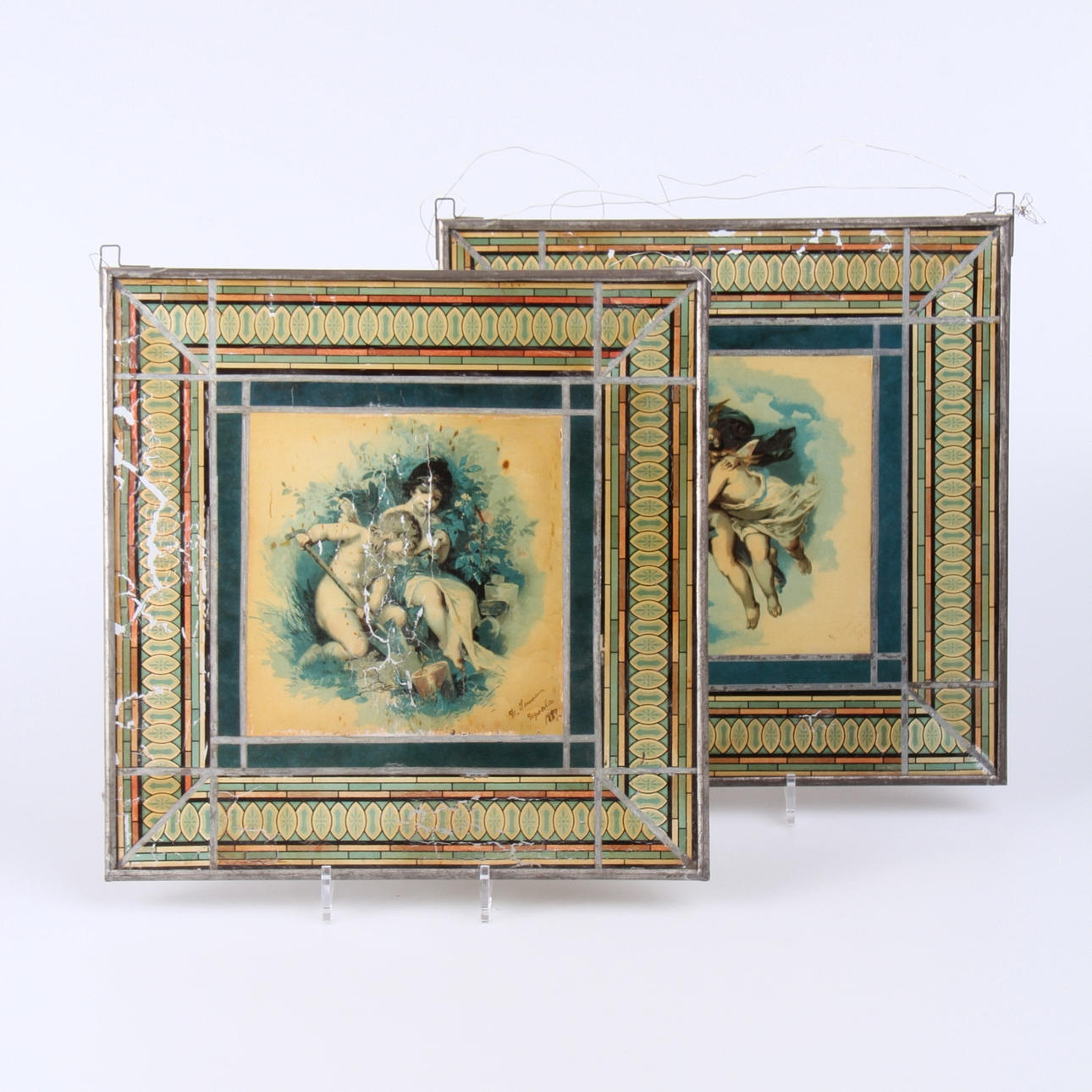 BLYGLASFÖNSTER, 2st. Uppsala, 1889.