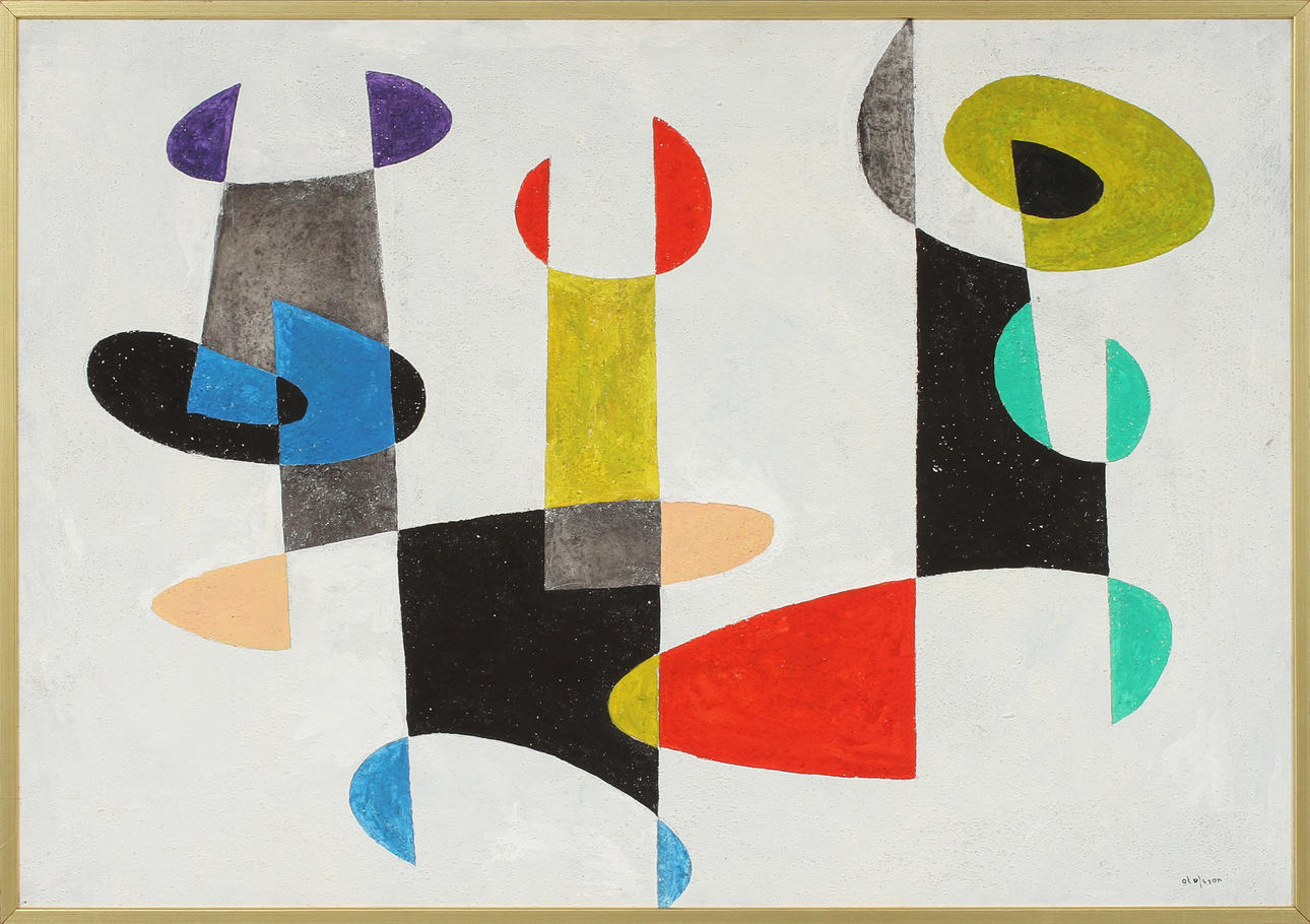 PIERRE OLOFSSON (1921-1996). "Trio". Tempera på pannå.