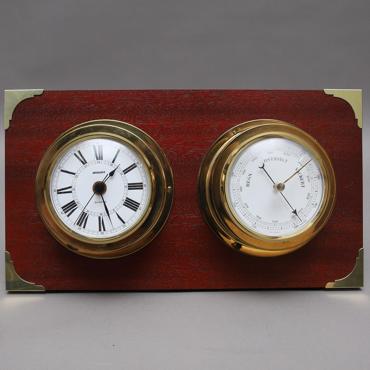 SHIP'S CLOCK AND BAROMETER, quartz, Staiger, West Germany.