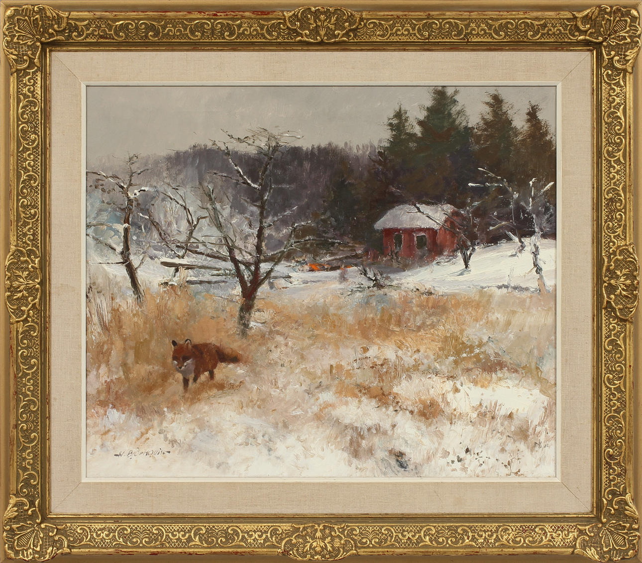 NILS BJÖRKQUIST. "Efter första snön" Olja på duk, signerad och daterad 1962 à tergo.