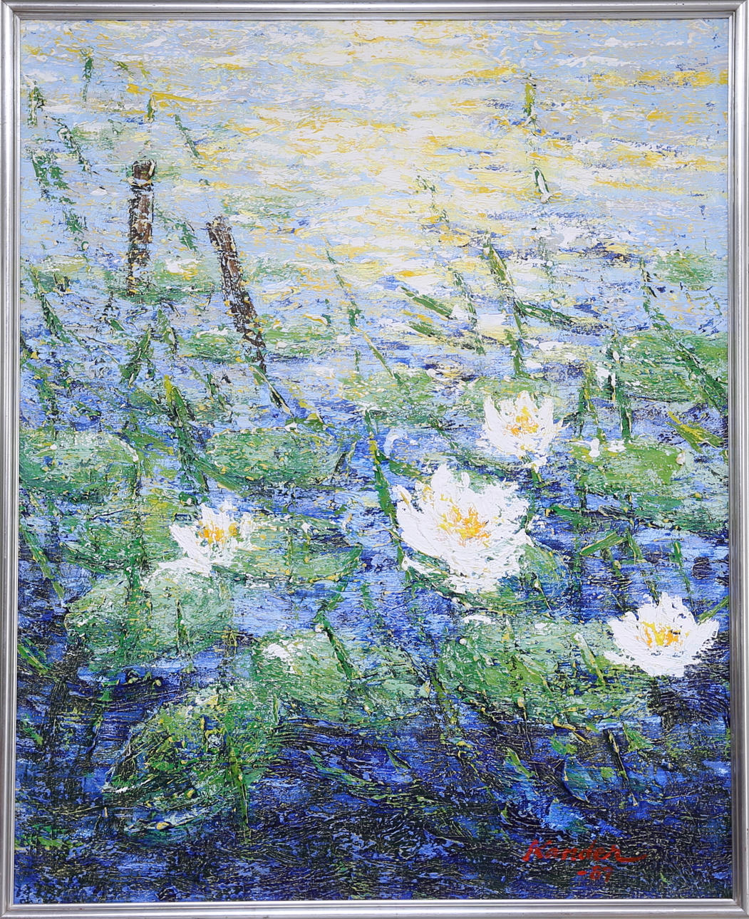 LEIF KANDER. "Näckrosserafimer", Olja på duk, signerad och daterad Kander -87.